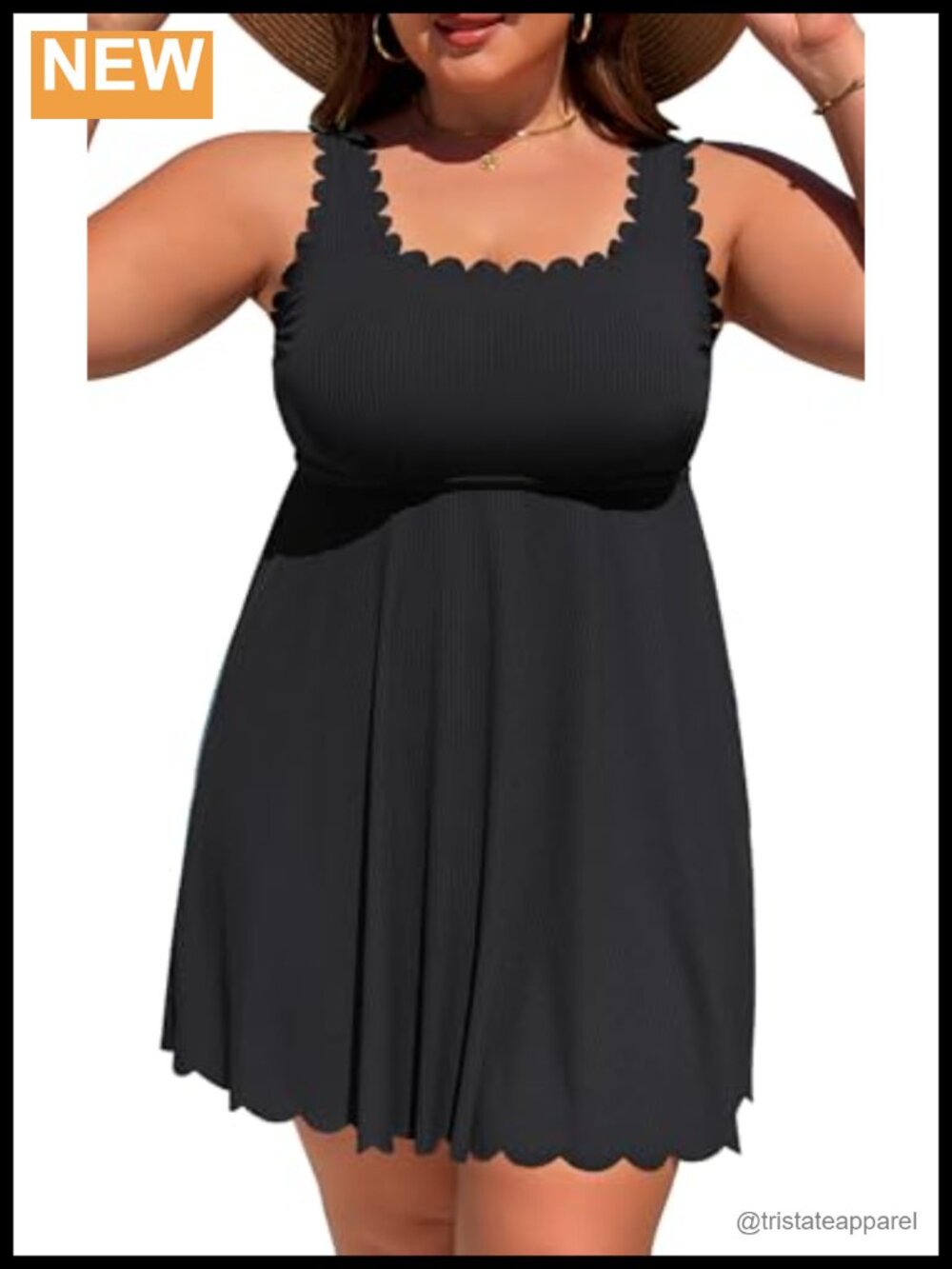 Ribbed One Piece Swim Dress Plus Size Tummy Control Flowy A-Line Skirt